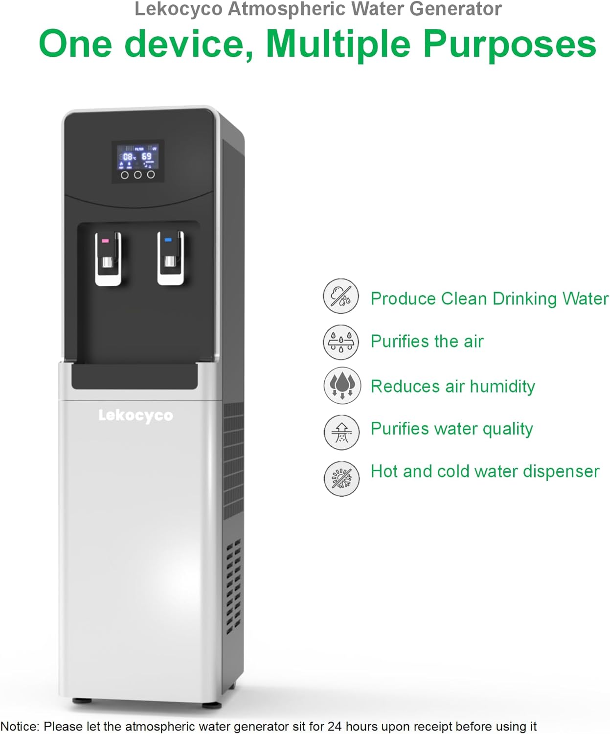 20L Atmospheric Water Generator,No Need to Connect the Pipe, Producing 20L(5.3Gallons) of Hot & Cold Pure Water per Day, the Ideal AWG for Off-Grid Living