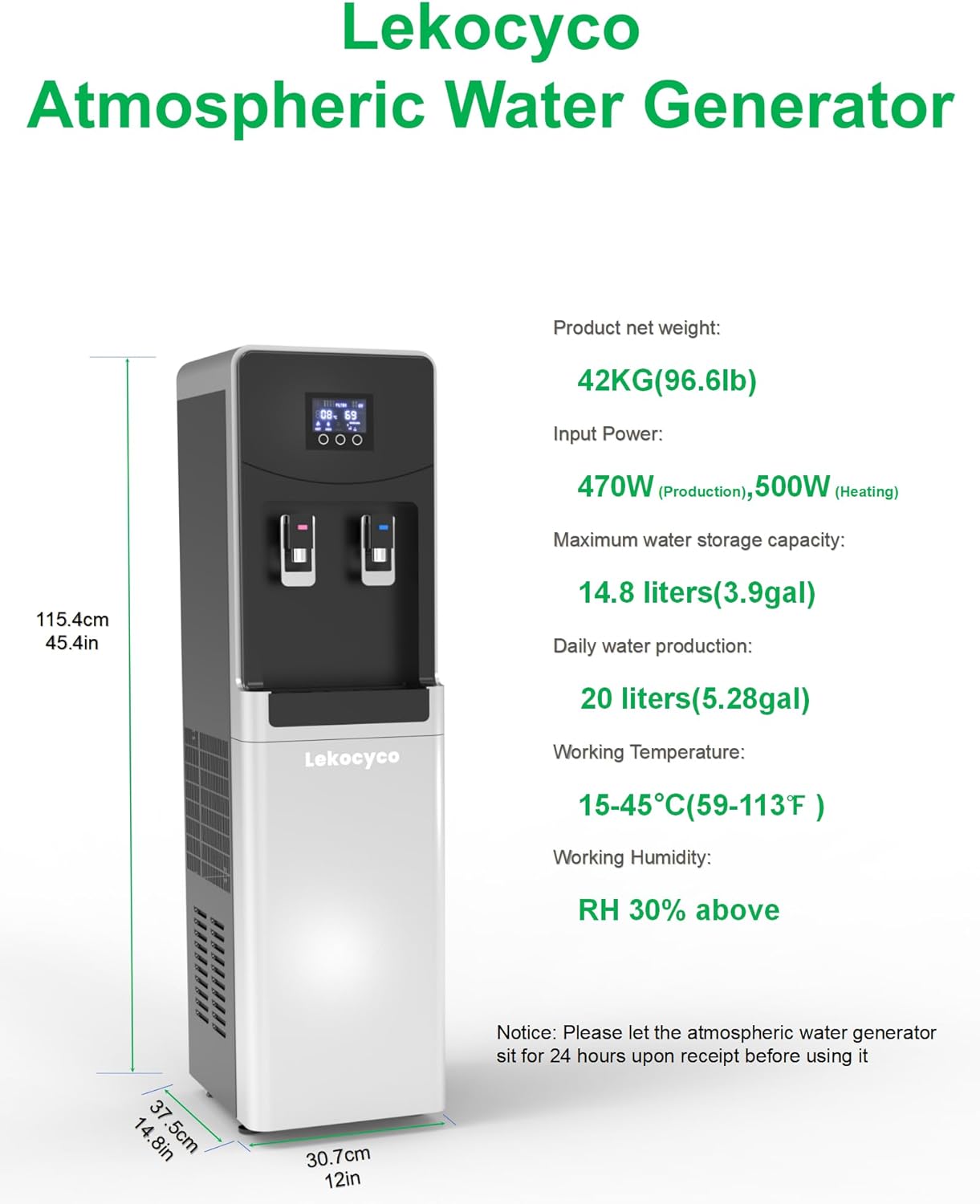 20L Atmospheric Water Generator,No Need to Connect the Pipe, Producing 20L(5.3Gallons) of Hot & Cold Pure Water per Day, the Ideal AWG for Off-Grid Living