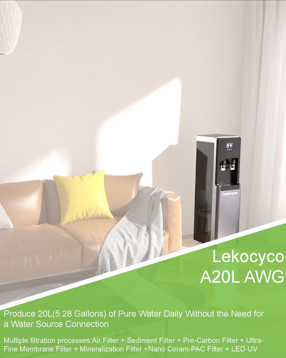 20L Atmospheric Water Generator,No Need to Connect the Pipe, Producing 20L(5.3Gallons) of Hot & Cold Pure Water per Day, the Ideal AWG for Off-Grid Living