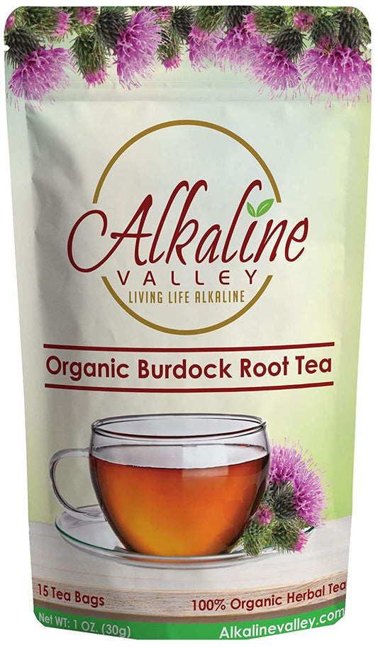 Burdock Root Tea Organic - 100% Alkaline - 15 Unbleached/Chemical-Free Burdock Root Tea Bags - Caffeine-Free, No GMO