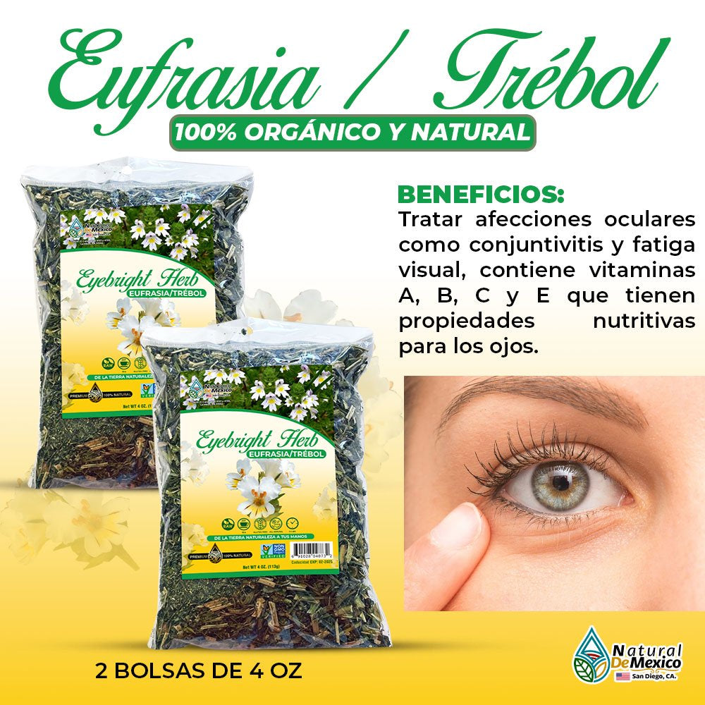 Eufrasia Trebol Herbal Tea 8 Oz (2/4) Eyebright Herb 100% Organic, Eye Health Support by Natural De Mexico