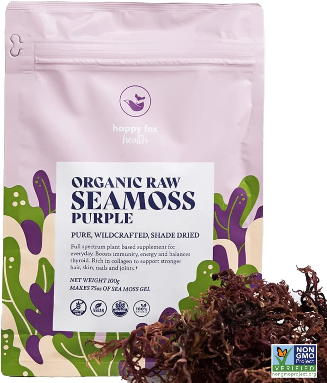 Purple Sea Moss Raw Organic for Seamoss Gel Wildcrafted, Dr. Sebi Approved, Trusted Brand - Makes 2.5+ Months Supply - Purple Sea Moss Gel Organic - 100Gm Pack