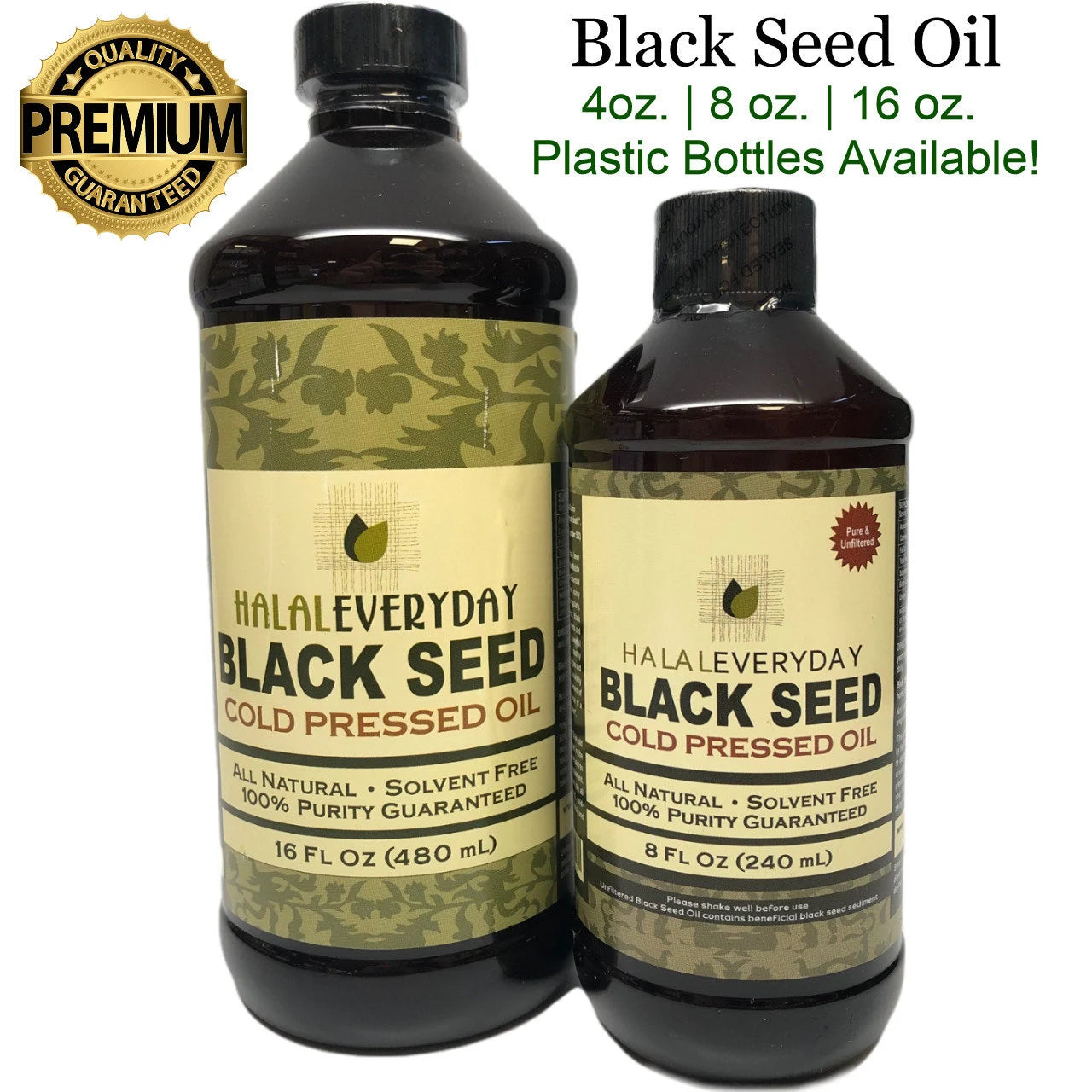 Black Seed Oil - 100% Pure Cold Pressed Natural Cumin Nigella Sativa Non-Gmo GLASS / PLASTIC Bottles - Halaleveryday - All Sizes Available!