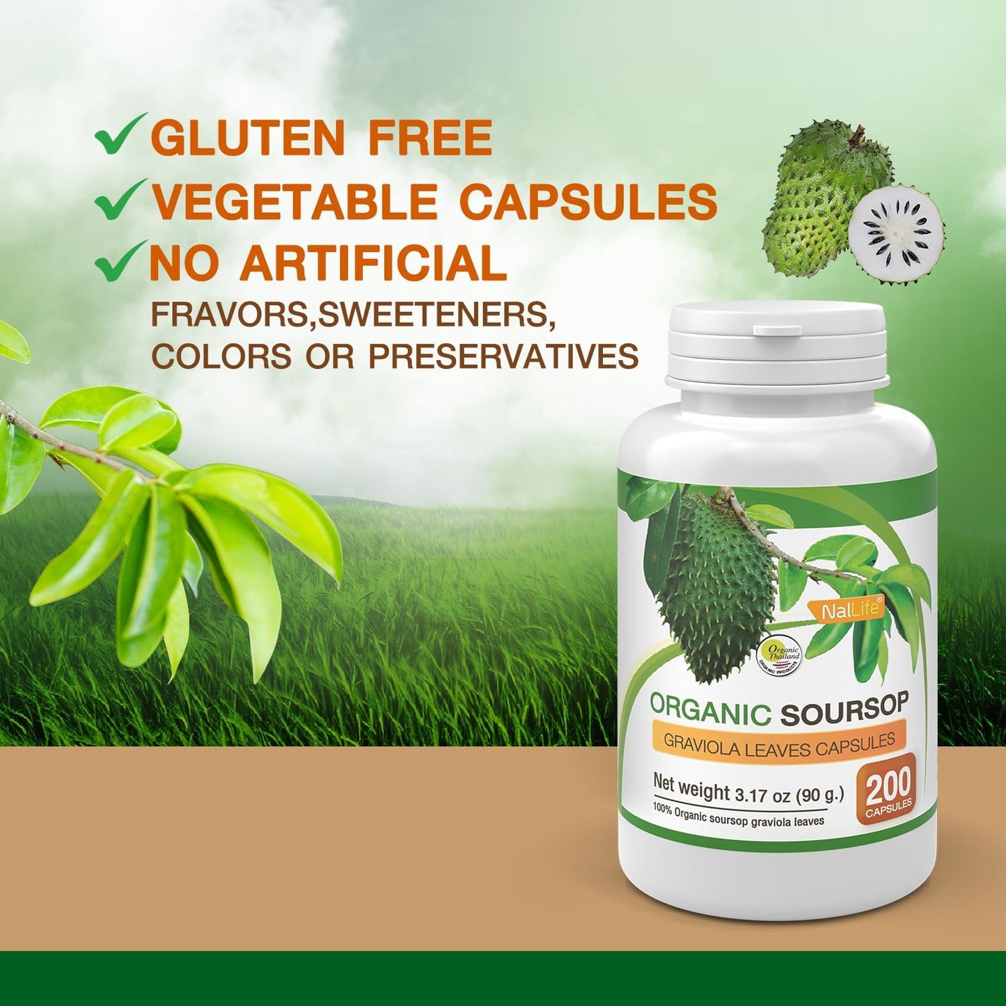 Organic Soursop Graviola Leaves 200 Capsules