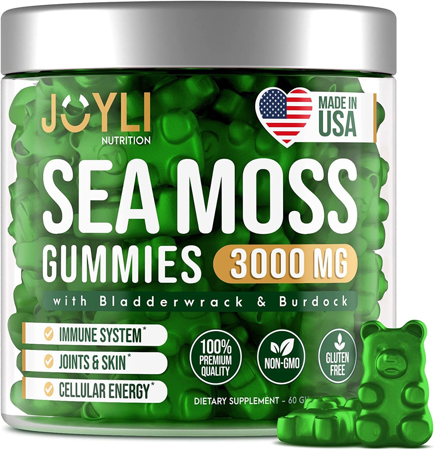 Organic Sea Moss Gummies for Adults & Kids - Pure Irish Sea Moss Supplement with Raw Seamoss Bladderwrack & Burdock Root for Immune System, Skin, Energy & Digestion* - 60 Vegan Seamoss Gummies