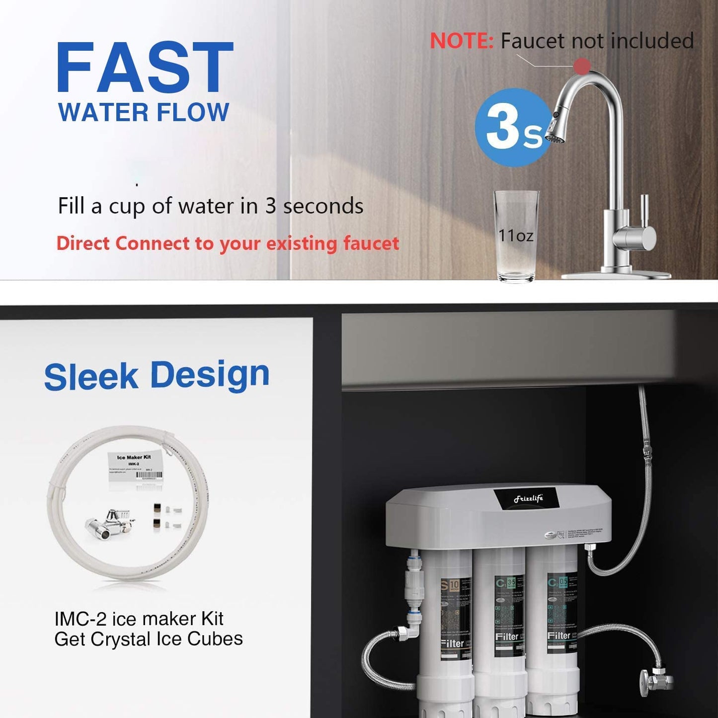 under Sink Water Filter System SK99-NEW, Direct Connect, NSF/ANSI 53&42 Certified to Remove Lead, Chlorine, Odor & Bad Taste- 0.5 Micron, Quick Change, USA Tech Support