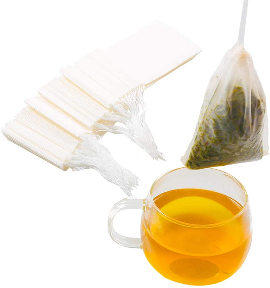 Tea Filter Bags, Safe and Natural Material, Disposable Tea Infuser, Empty Tea Bag with Drawstring for Loose Leaf Tea, Set of 100（3.15 X 3.94 Inch ） (White)