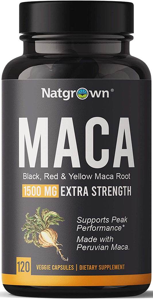 Organic Maca Root Powder Capsules 1500 Mg with Black + Red + Yellow Peruvian Maca Root Extract Supplement for Men and Women - Vegan Pills