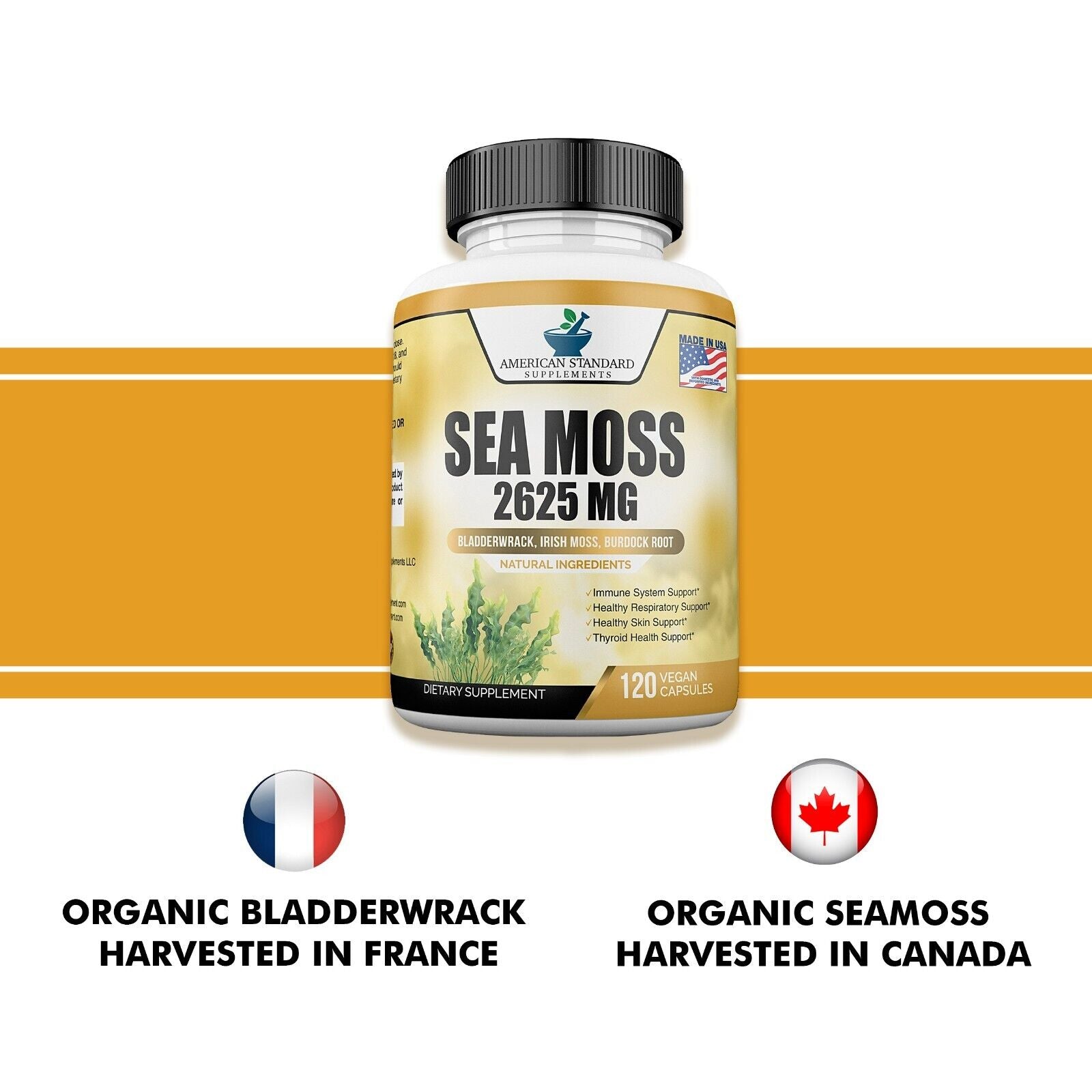 Organic Sea Moss 2625Mg, Irish Moss, Bladderwrack, Burdock Root, 120 Veg Capsule