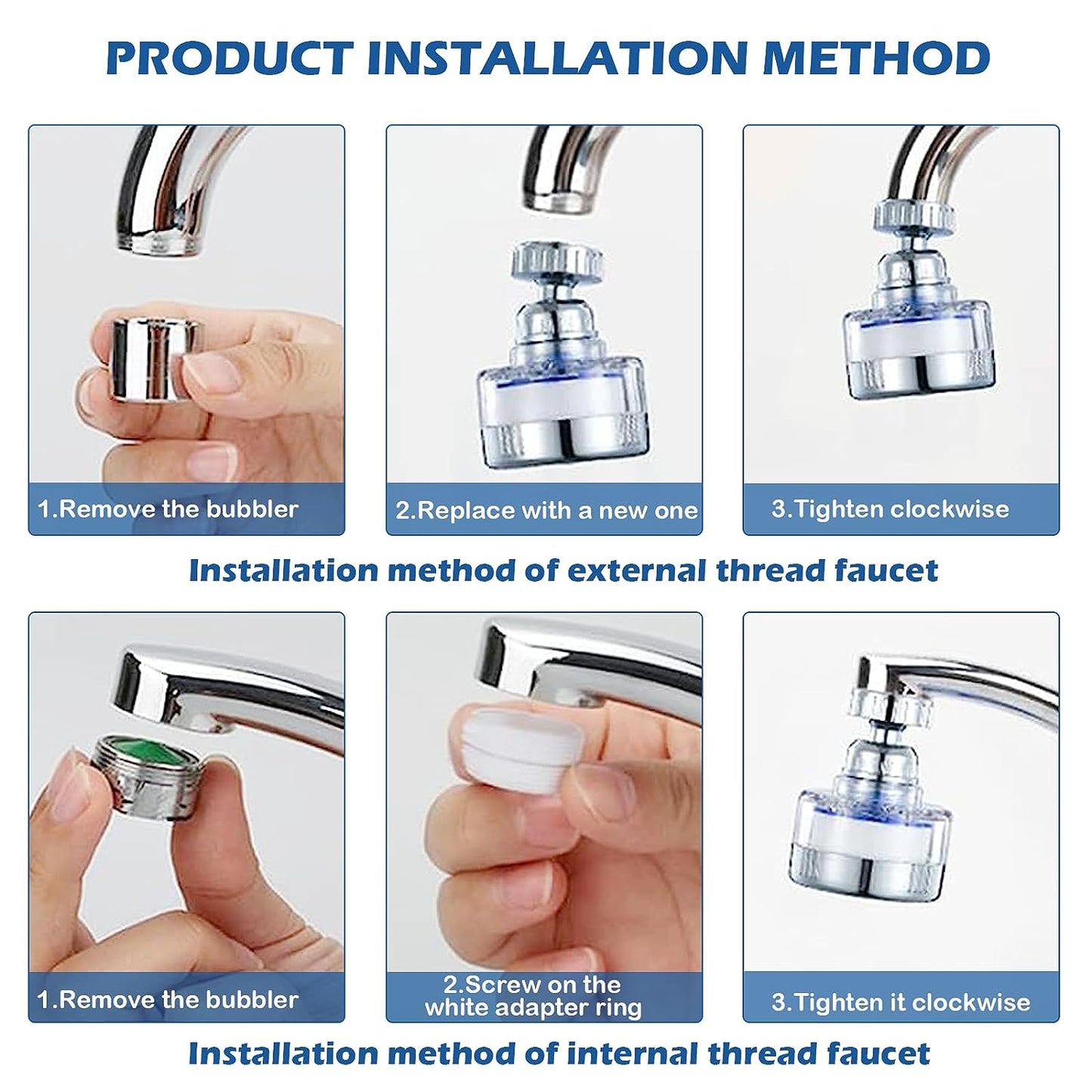 2Pack Sink Water Filter Faucet: Bathroom Faucet Filter - 360° Rotating Faucet Filters Purifier Kitchen Tap Filtration Removes Chlorine Fluoride Heavy Metals Hard Water for Home Bathroom & Kitchen