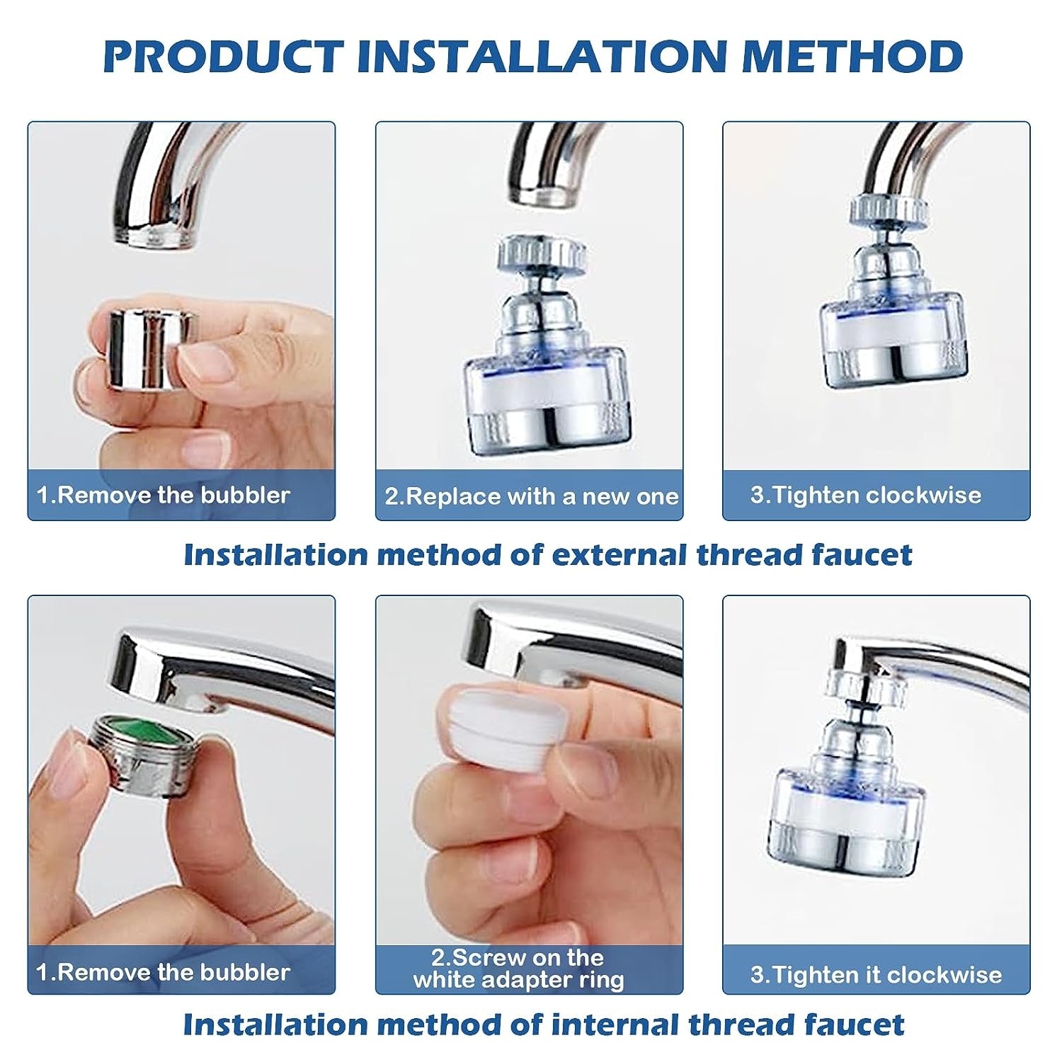 2Pack Sink Water Filter Faucet: Bathroom Faucet Filter - 360° Rotating Faucet Filters Purifier Kitchen Tap Filtration Removes Chlorine Fluoride Heavy Metals Hard Water for Home Bathroom & Kitchen