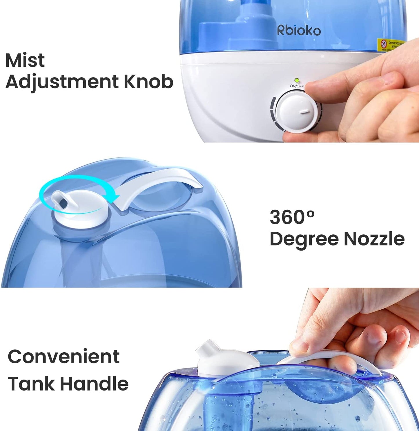 ® 2.6L Cool Mist Humidifiers for Bedroom Whisper Quiet, Ultrasonic Vaporizer for Baby & Nursery, Indoor Plants & Whole House -Adjustable 360 Rotation Nozzle, Easy to Clean, Auto-Shut Off