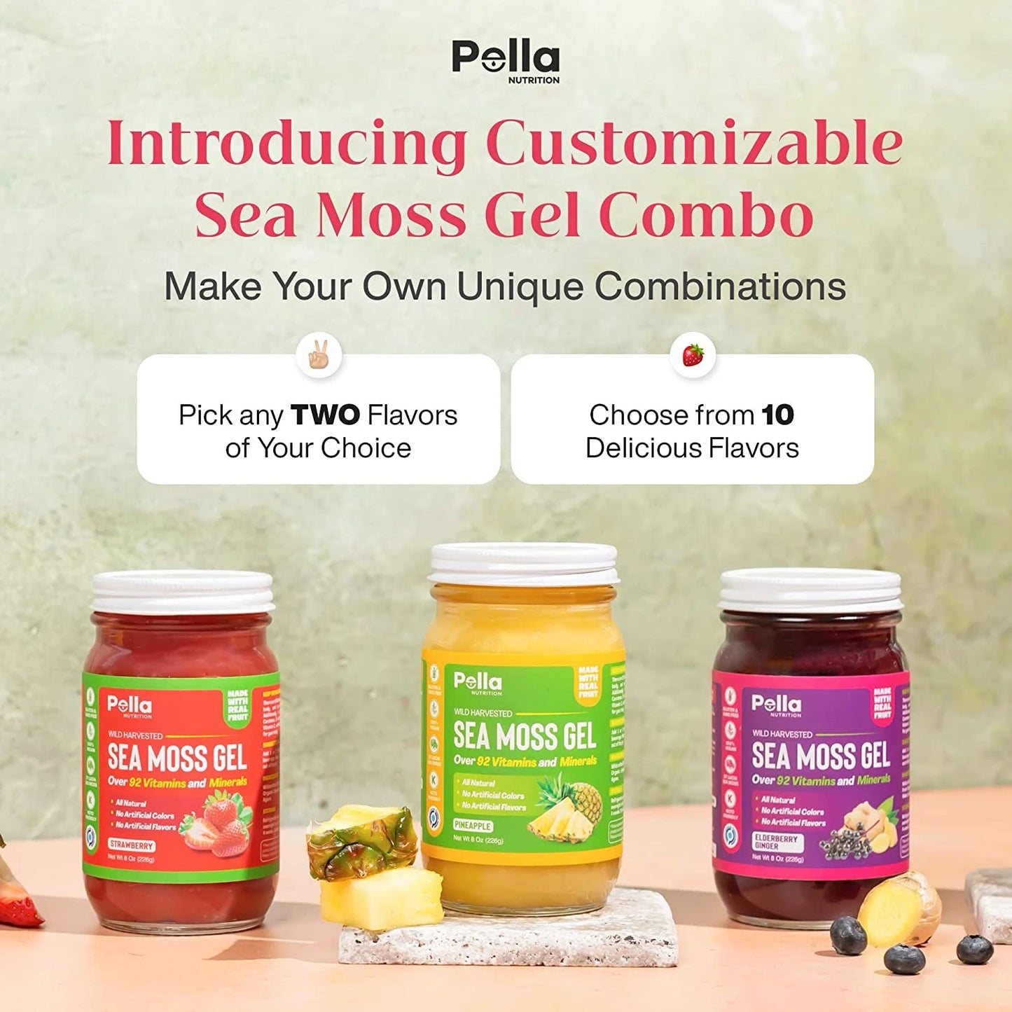 Organic Sea Moss Gel Combo Pack - 2 X 8Oz Bottles of Premium Sea Moss Infused Goodness (Elderberry Ginger & Mango)