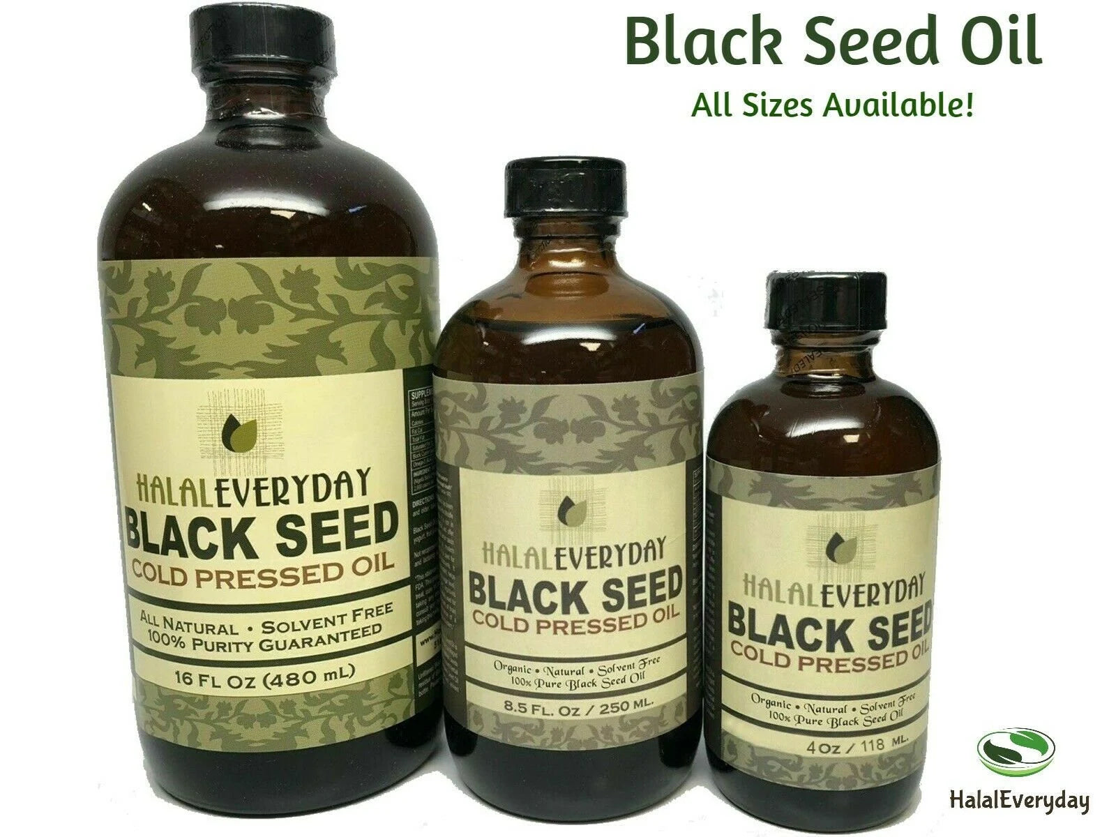 Black Seed Oil - 100% Pure Cold Pressed Natural Cumin Nigella Sativa Non-Gmo GLASS / PLASTIC Bottles - Halaleveryday - All Sizes Available!