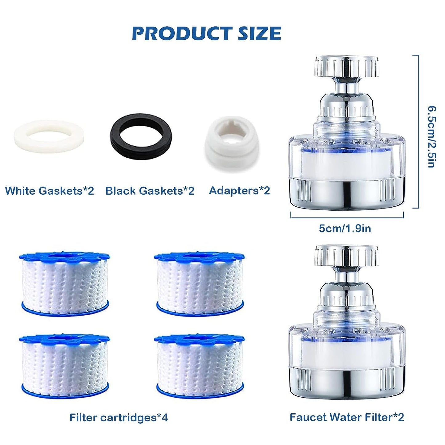 2Pack Sink Water Filter Faucet: Bathroom Faucet Filter - 360° Rotating Faucet Filters Purifier Kitchen Tap Filtration Removes Chlorine Fluoride Heavy Metals Hard Water for Home Bathroom & Kitchen