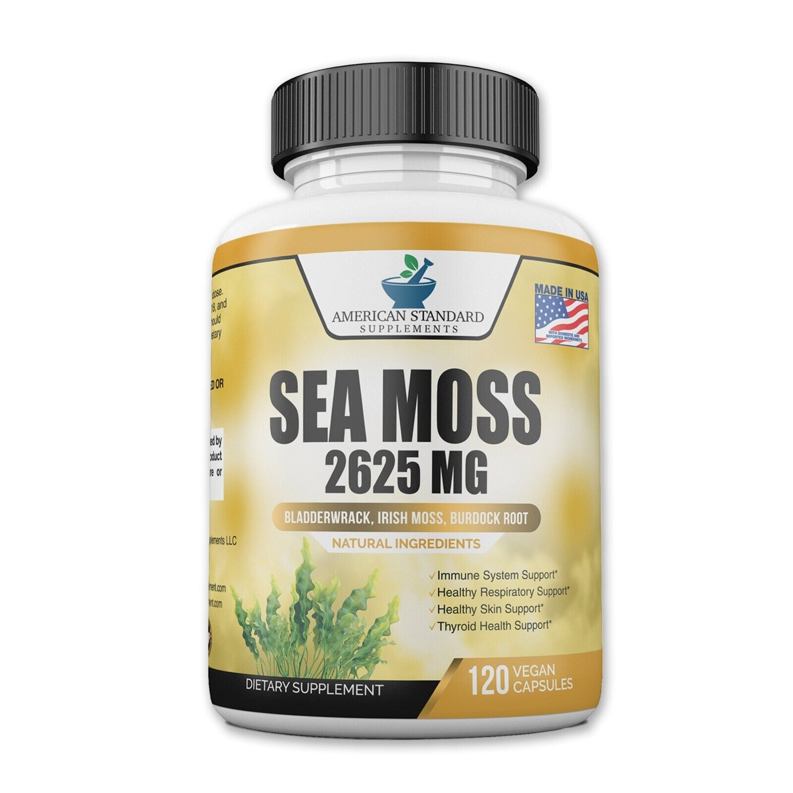 Organic Sea Moss 2625Mg, Irish Moss, Bladderwrack, Burdock Root, 120 Veg Capsule