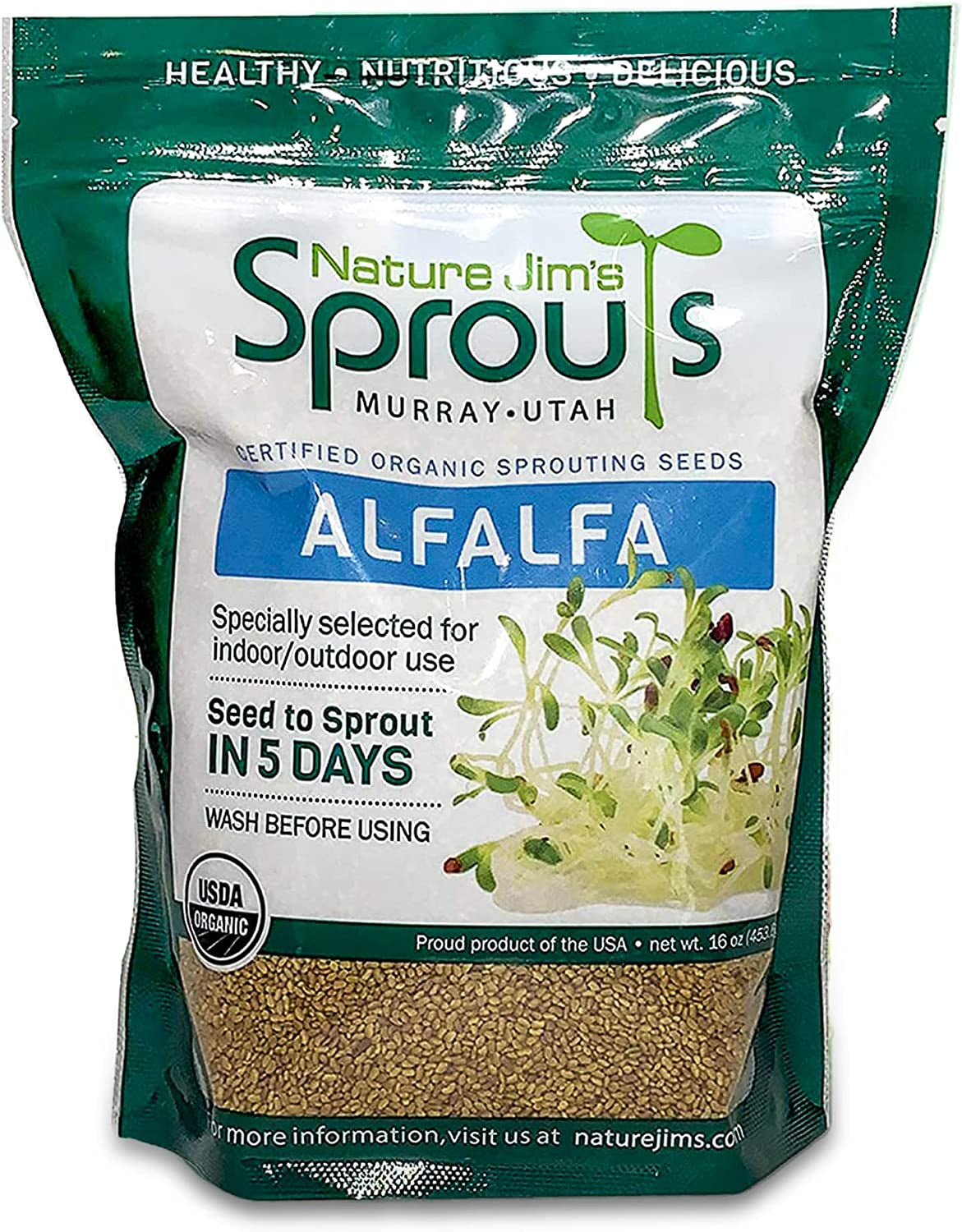 Alfalfa Seeds – 16 Oz Organic Sprouting Seeds – Non-Gmo Premium Alfalfa Seeds – Resealable Bag for Longer Freshness – Rich in Vitamins, Minerals, Fiber