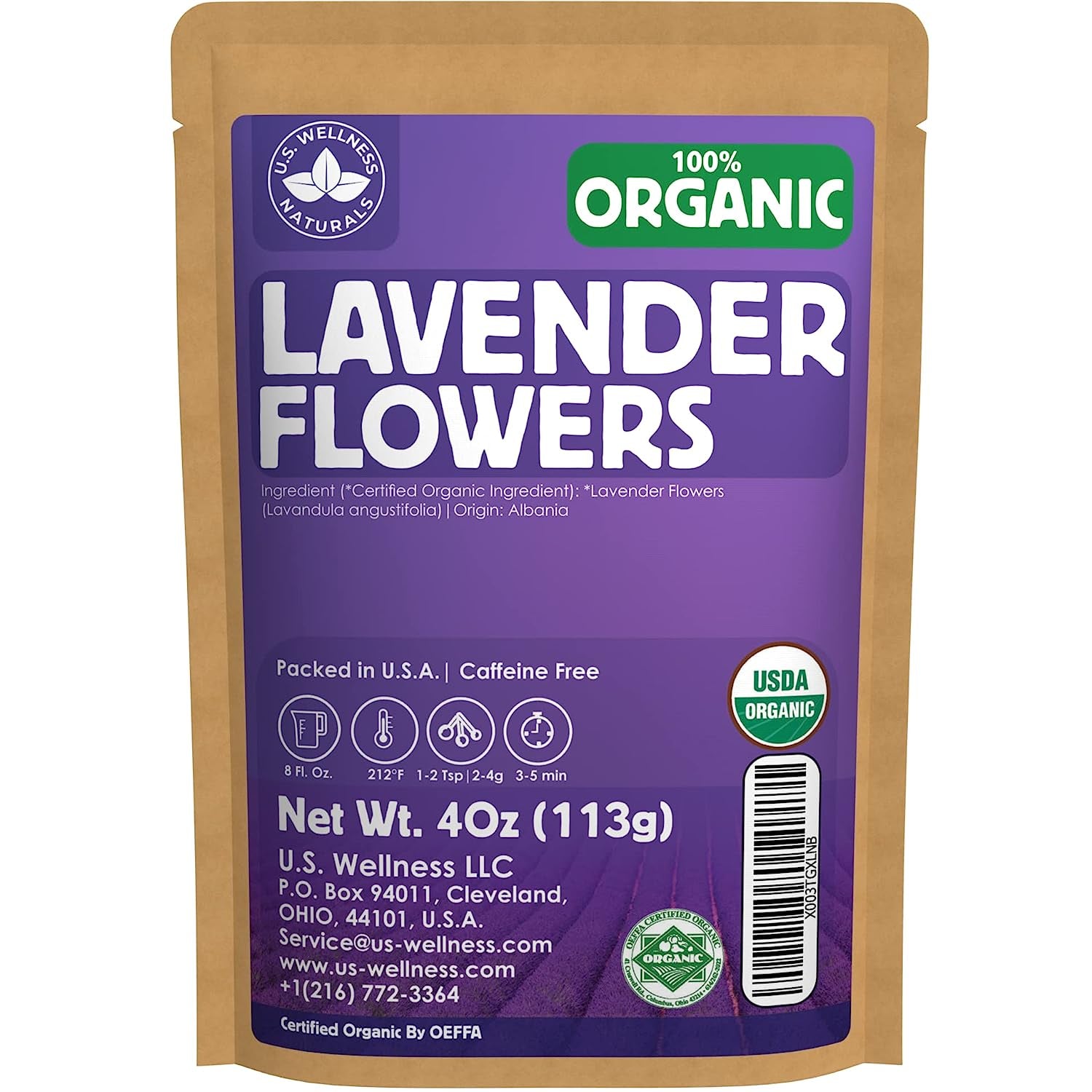 Organic Lavender Tea | 100% Certified Organic | Food Grade Dried Lavender Flowers | Perfect for Tea, Baking, Lemonade, DIY Beauty, Sachets & Fresh Fragrance | 100% Raw Albanian Harvest | Large 4Oz Resealable Kraft Bag