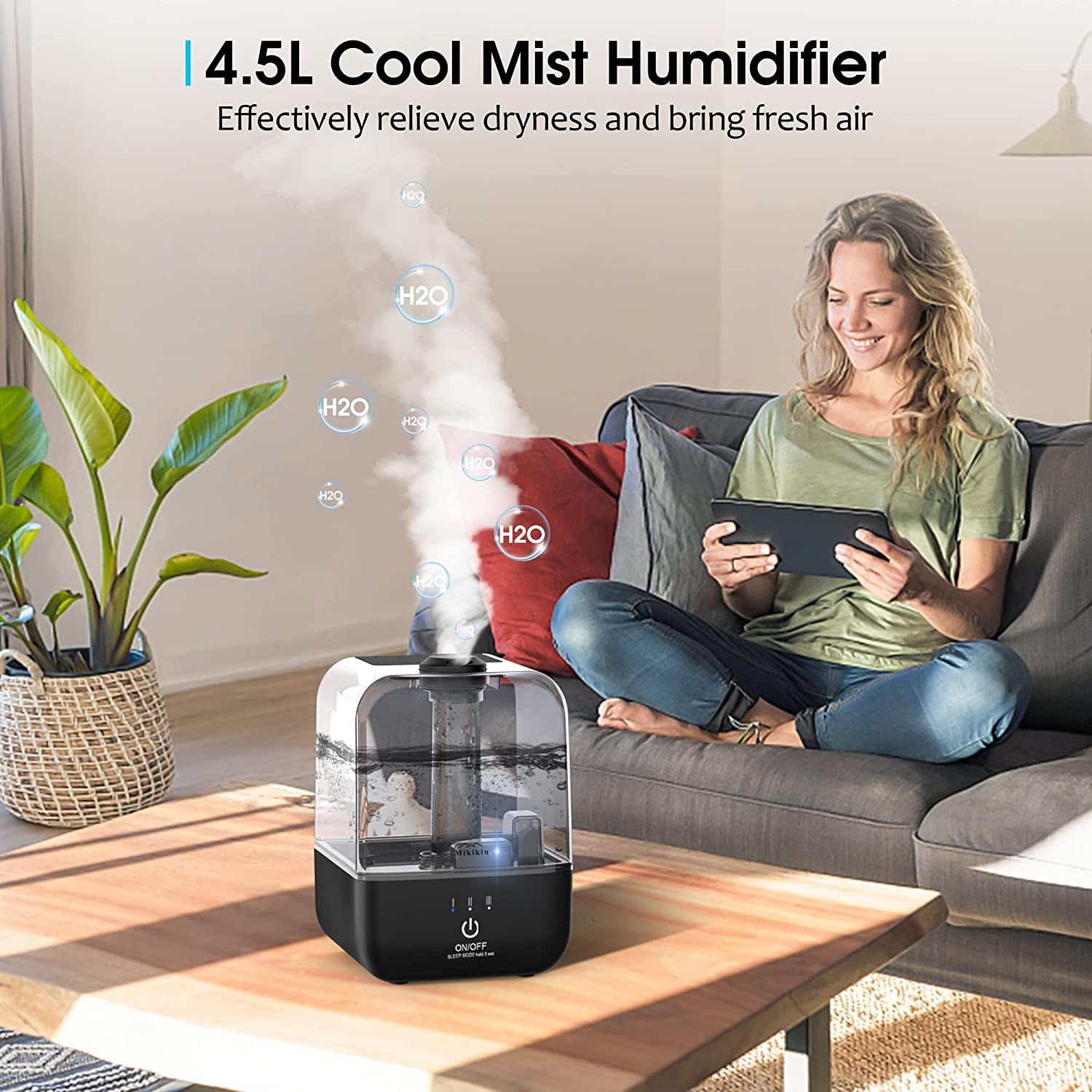 Cool Mist Humidifier, Ultrasonic Air Humidifiers for Bedroom Babies Home, 4.5L Large Top Fill Desk Humidifiers with Three Mist Modes, 360° Nozzle, Auto Shut-Off, Lasts up to 30 Hours, Super Quiet