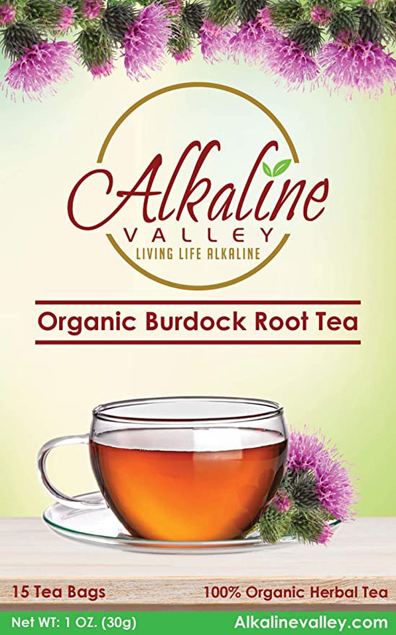 Burdock Root Tea Organic - 100% Alkaline - 15 Unbleached/Chemical-Free Burdock Root Tea Bags - Caffeine-Free, No GMO