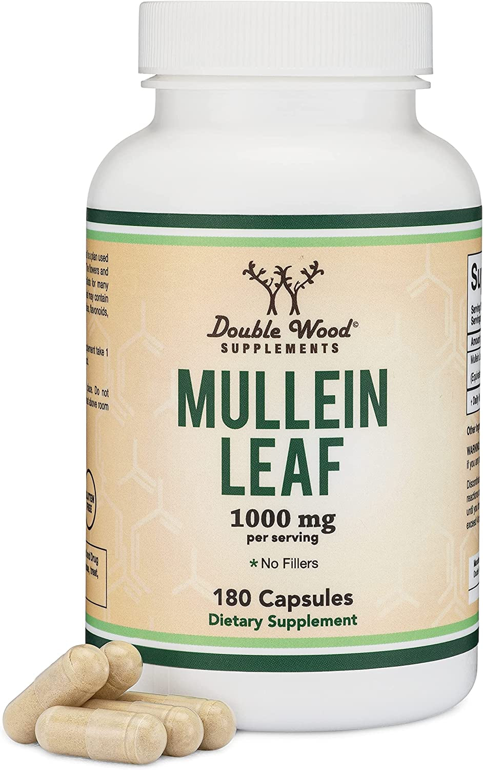 Mullein Leaf Capsules 10,000Mg Strength (Mullein Leaf Extract 10:1, Equivalent of 10,000Mg Mullein Leaves) 180 Vegan Safe Capsules with No Fillers for Lungs and Respiratory Health by Double Wood