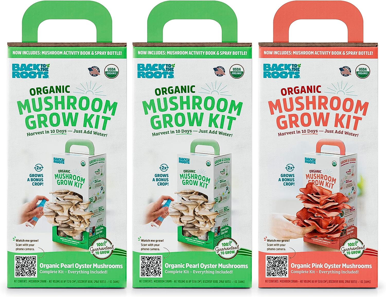 Organic Mushroom Grow Kit 3-Pack: Oyster, Oyster & Pink-Harvest Gourmet Mushroom in Just 10 Days