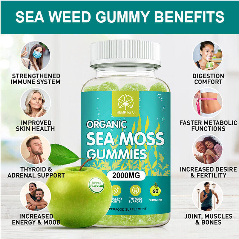 Organic Sea Moss Gummies - 100% Pure Irish Sea Moss Bladderwrack Burdock Root