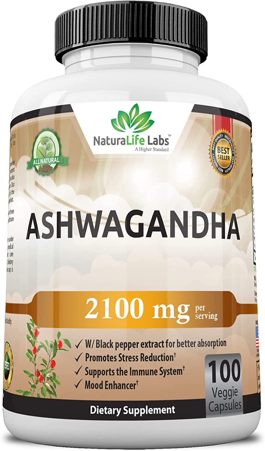 Organic Ashwagandha 2,100 Mg - 100 Vegan Capsules Pure Organic Ashwagandha Powder and Root Extract - Stress Relief, Mood Enhancer, Immune & Thyroid Support