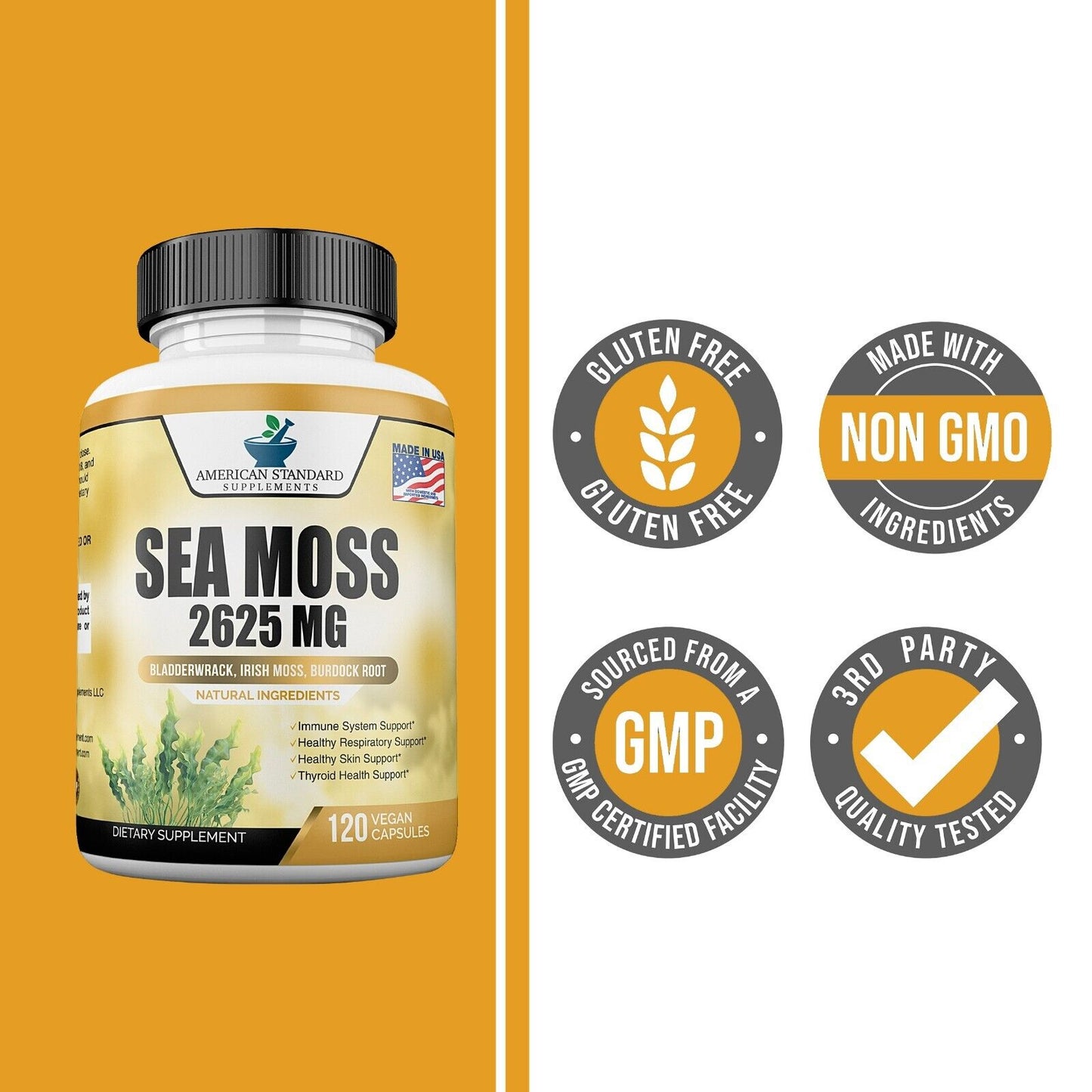 Organic Sea Moss 2625Mg, Irish Moss, Bladderwrack, Burdock Root, 120 Veg Capsule