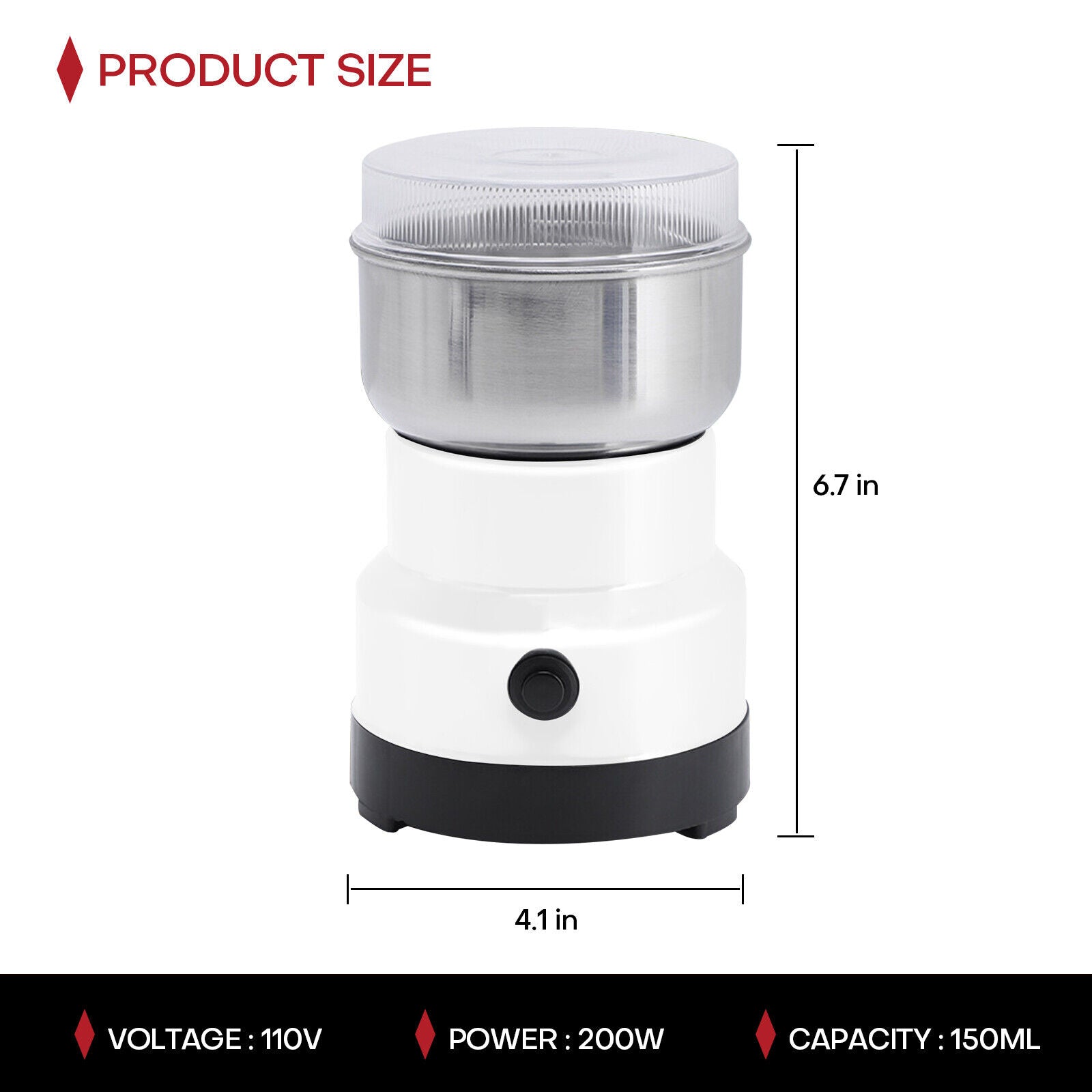 200W Electric Coffee Bean Grinder Nut Seed Herb Grind Spice Crusher Mill Blender