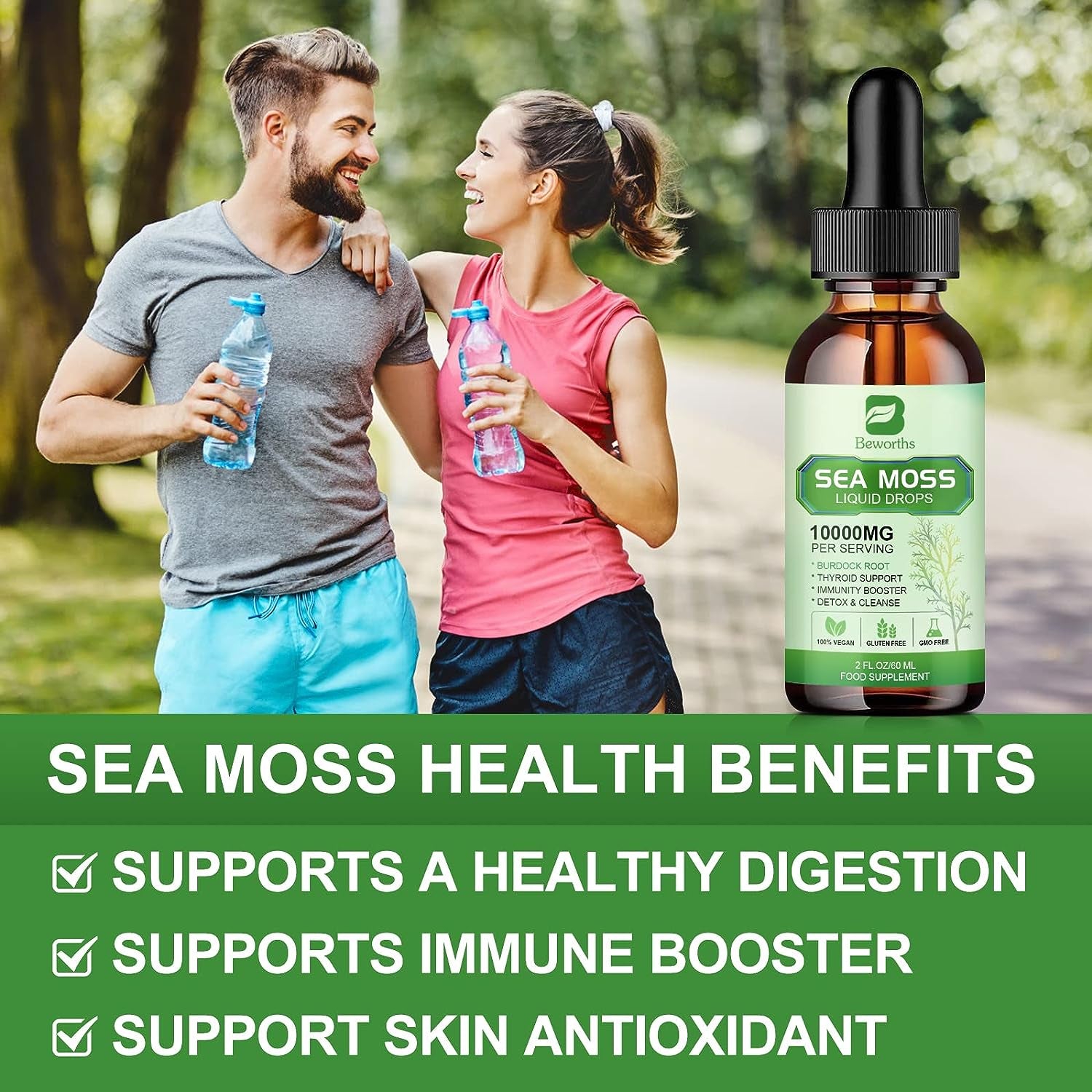 Sea Moss Liquid Drops - Organic Irish Sea Moss Gel with Burdock Root Supplement Immune Support, Joint & Thyroid Support, Detox Cleanse & Digestion Support - 2 Fl Oz, Vegan