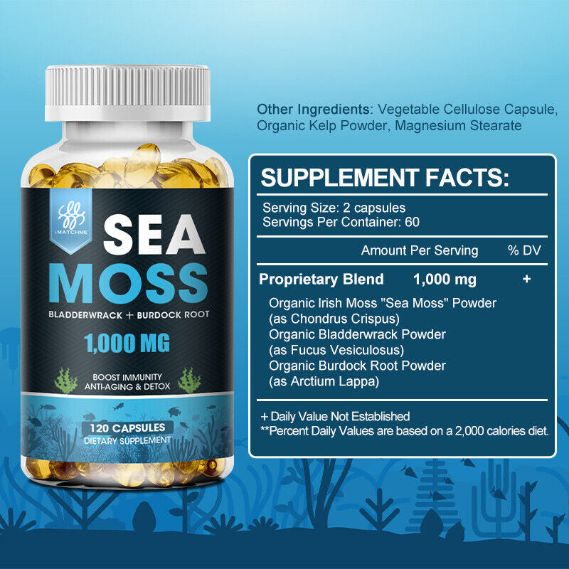 Organic Sea Moss Gummies - 100% Pure Irish Sea Moss Bladderwrack Burdock Root