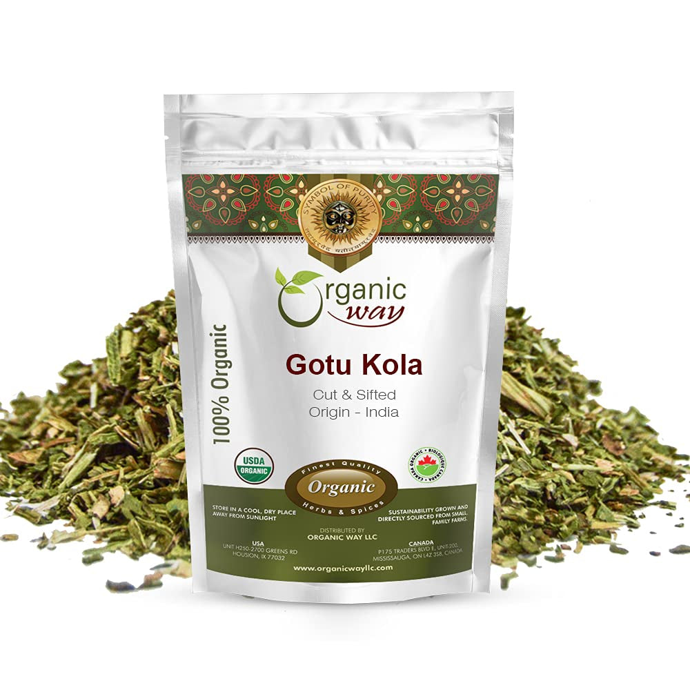 Dried Gotu Kola Cut & Sifted (Centella Asiatica) - Organic & Kosher Certified | Raw, Vegan, Non GMO & Gluten Free | USDA Certified | Origin - India (1/2LBS / 8Oz)