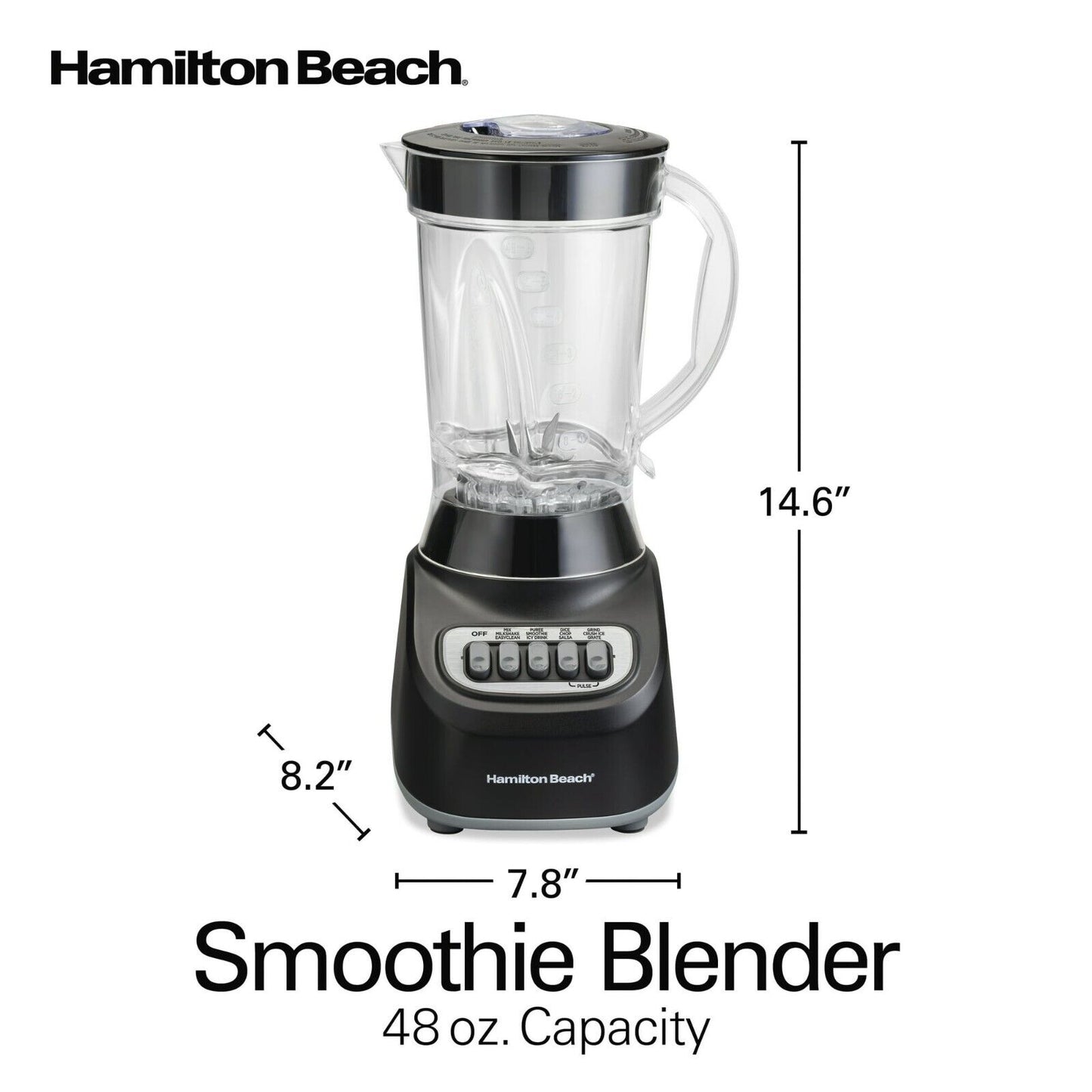 Hamilton Beach Smoothie Blender, 48 Oz. Jar, 12 Blending Functions, Black, 50180