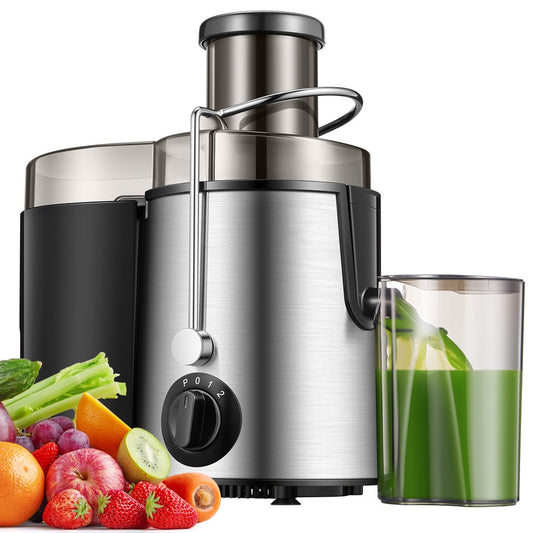 Juicer,  Juicer Machine Vegetable and Fruit, Juice Extractor Easy to Clean, Centrifugal Juicer with 3'' Feed Chute, Stainless Steel, 3 Speed, Anti-Drip, Included Brush, 400W, Black