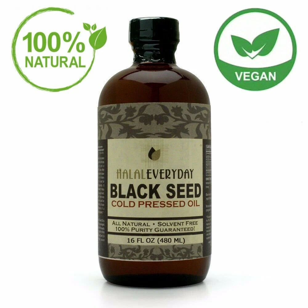 Black Seed Oil - 100% Pure Cold Pressed Natural Cumin Nigella Sativa Non-Gmo GLASS / PLASTIC Bottles - Halaleveryday - All Sizes Available!