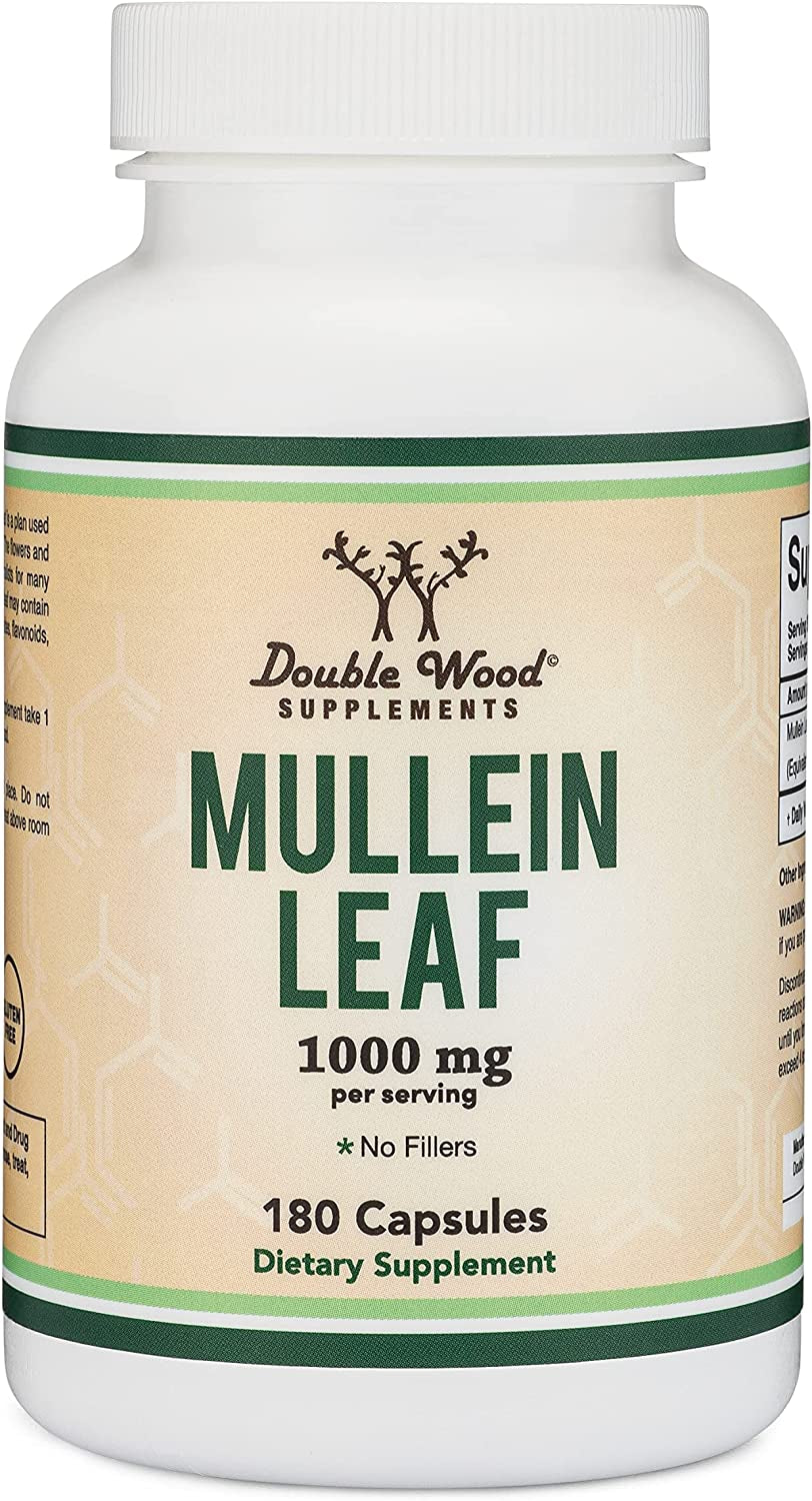 Mullein Leaf Capsules 10,000Mg Strength (Mullein Leaf Extract 10:1, Equivalent of 10,000Mg Mullein Leaves) 180 Vegan Safe Capsules with No Fillers for Lungs and Respiratory Health by Double Wood