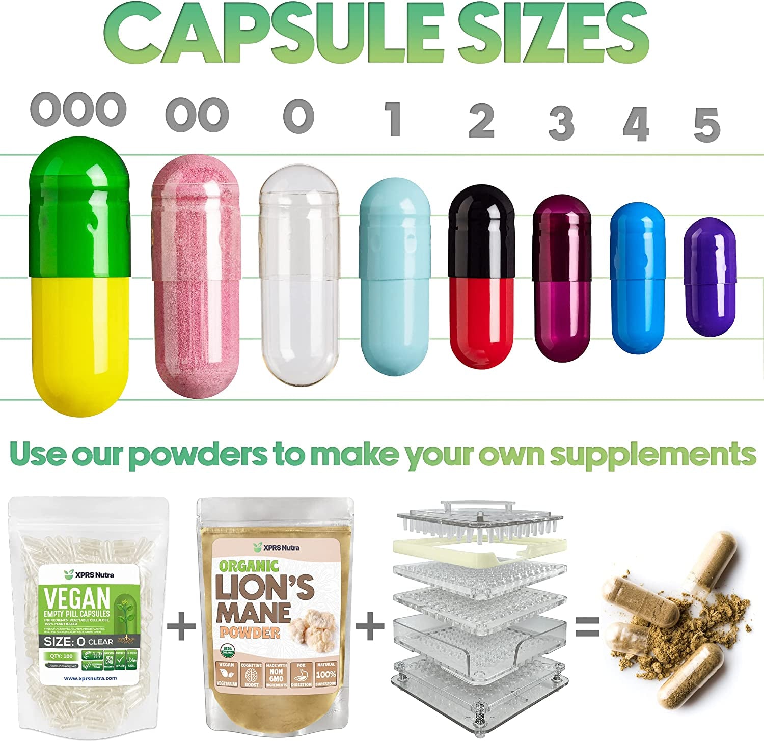 XPRS Nutra Size 0 Empty Capsules - 500 Clear Count Vegan Vegetarian Pill DIY Vegetable Capsule Filling Veggie Caps