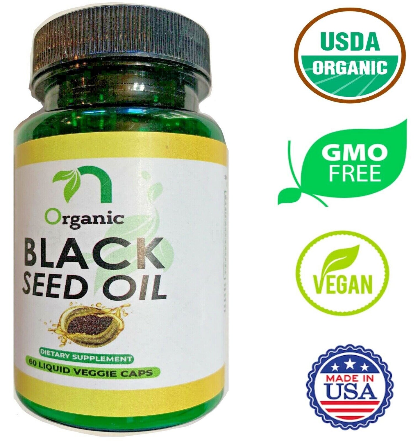 Organic Cold Pressed Black Seed Oil Liquid Capsule - 1250 Mg, 60 Veg Soft Gels.