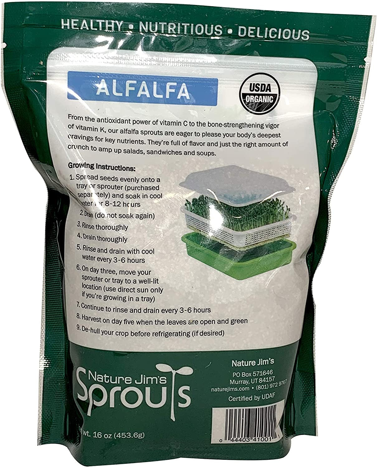 Alfalfa Seeds – 16 Oz Organic Sprouting Seeds – Non-Gmo Premium Alfalfa Seeds – Resealable Bag for Longer Freshness – Rich in Vitamins, Minerals, Fiber