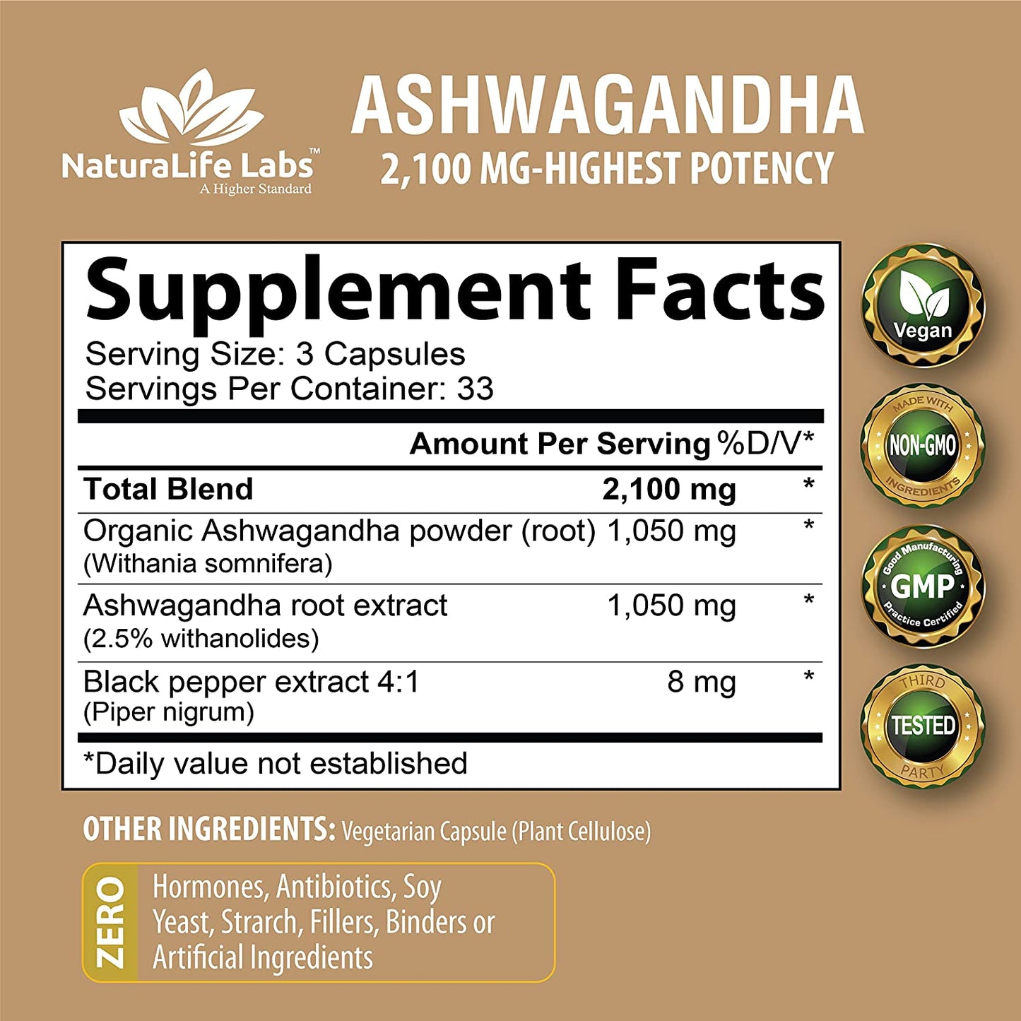 Organic Ashwagandha 2,100 Mg - 100 Vegan Capsules Pure Organic Ashwagandha Powder and Root Extract - Stress Relief, Mood Enhancer, Immune & Thyroid Support