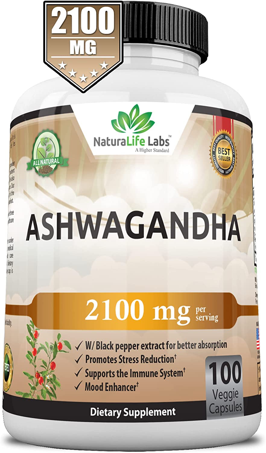 Organic Ashwagandha 2,100 Mg - 100 Vegan Capsules Pure Organic Ashwagandha Powder and Root Extract - Stress Relief, Mood Enhancer, Immune & Thyroid Support