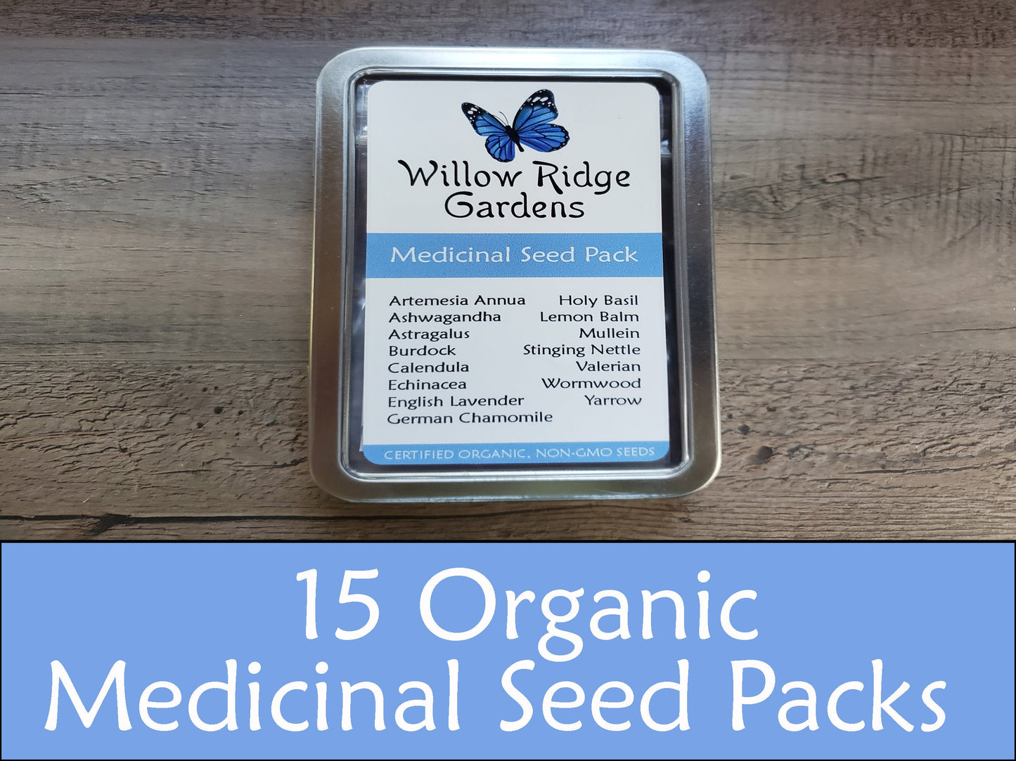 15 Organic Medicinal Herb Seeds in Metal Storage Case, Garden Herb Kit, Survival Garden, Herb Collection Kit, Starter Kit