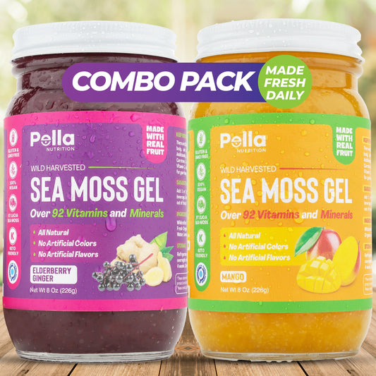 Organic Sea Moss Gel Combo Pack - 2 X 8Oz Bottles of Premium Sea Moss Infused Goodness (Elderberry Ginger & Mango)